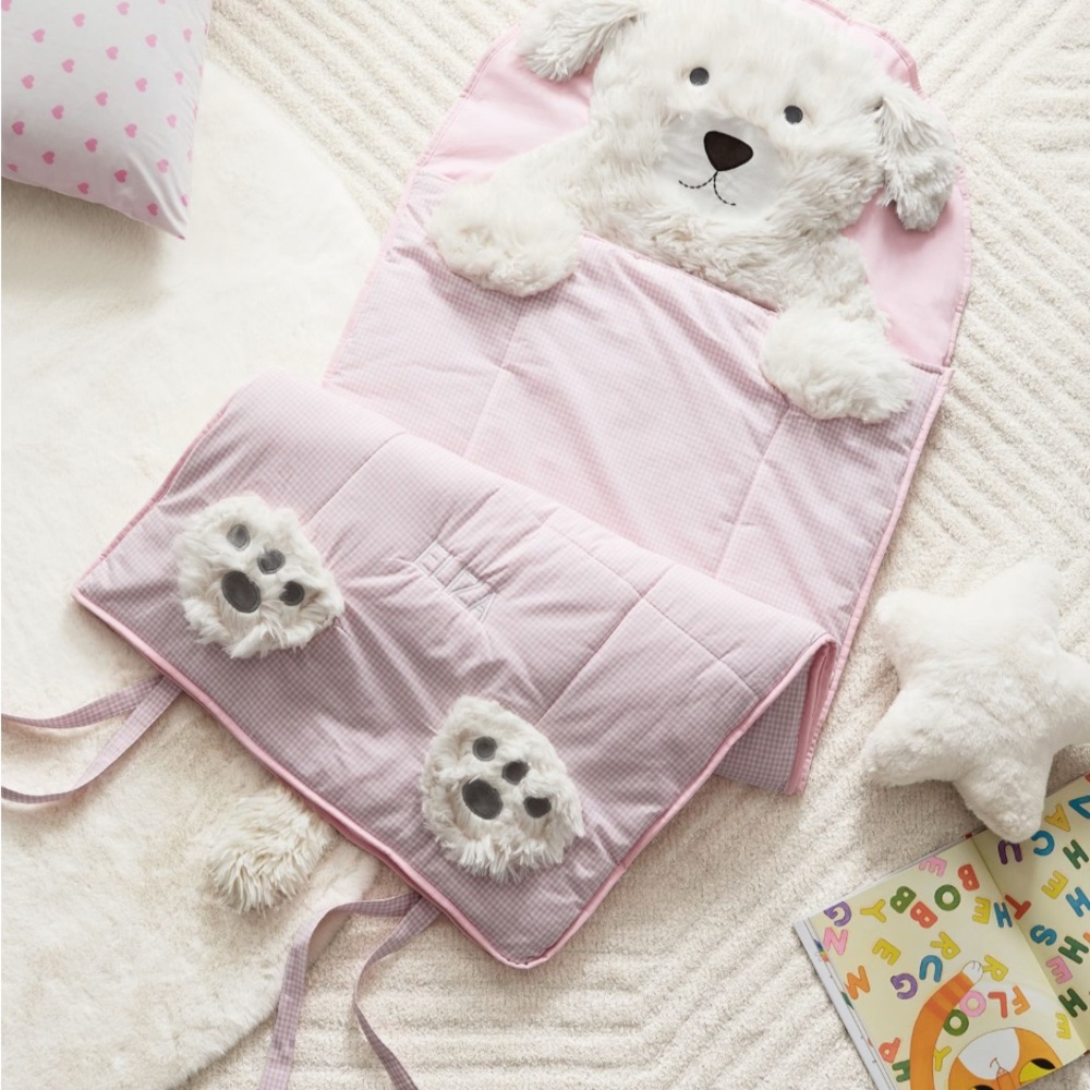 Pottery Barn Pink Puppy Kids Sleeping Bag